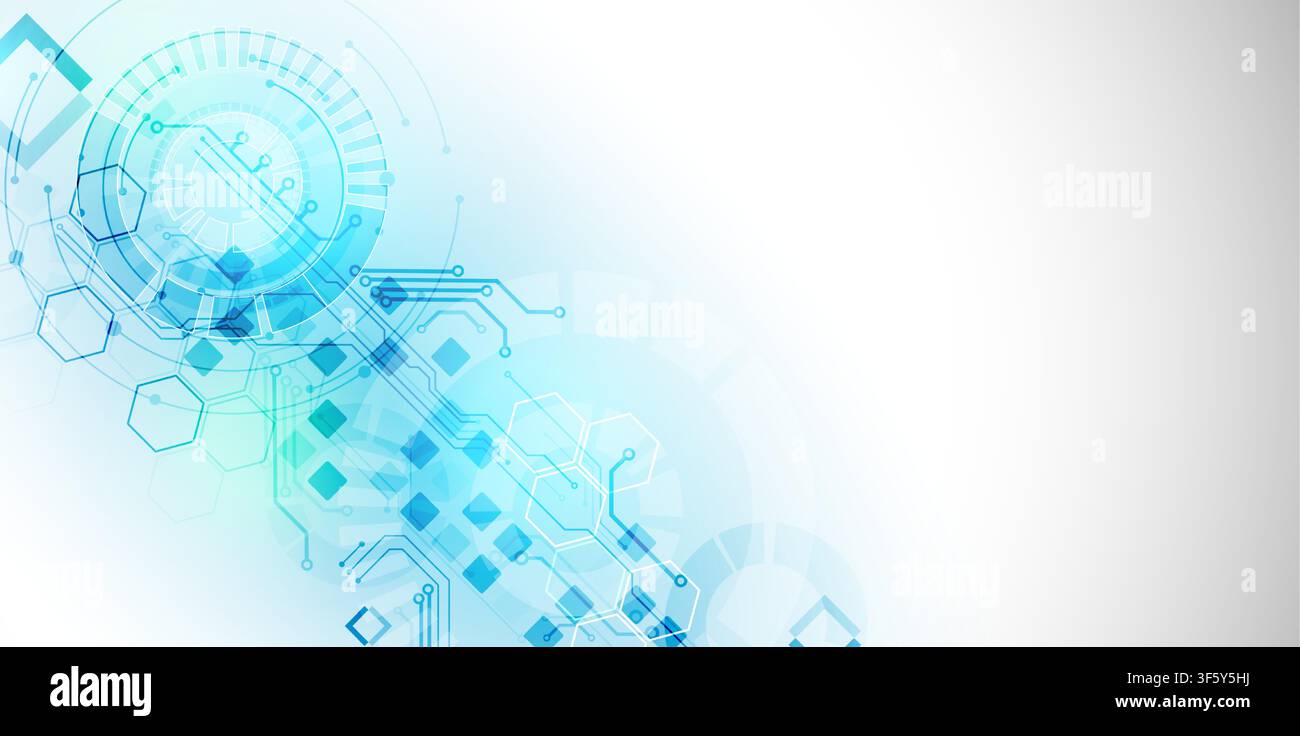 Abstract futuristic technology background with circuit board elements and hexagons. Vector Stock Vector
