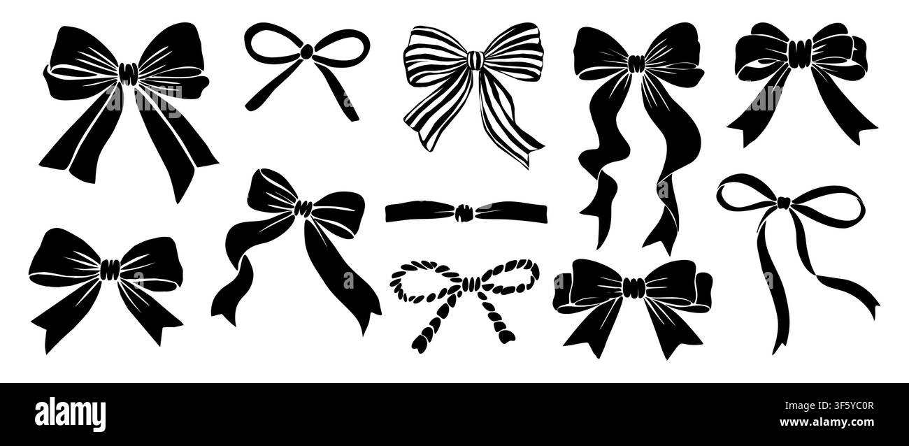 Black silhouettes assorted bow on white background Stock Vector