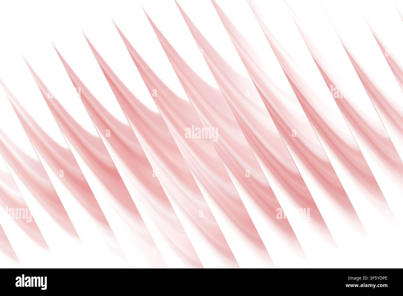 A minimalist abstract background featuring a series of repeating, soft pink curved wave shapes arranged in a diagonal pattern, isolated on white backg Stock Photo
