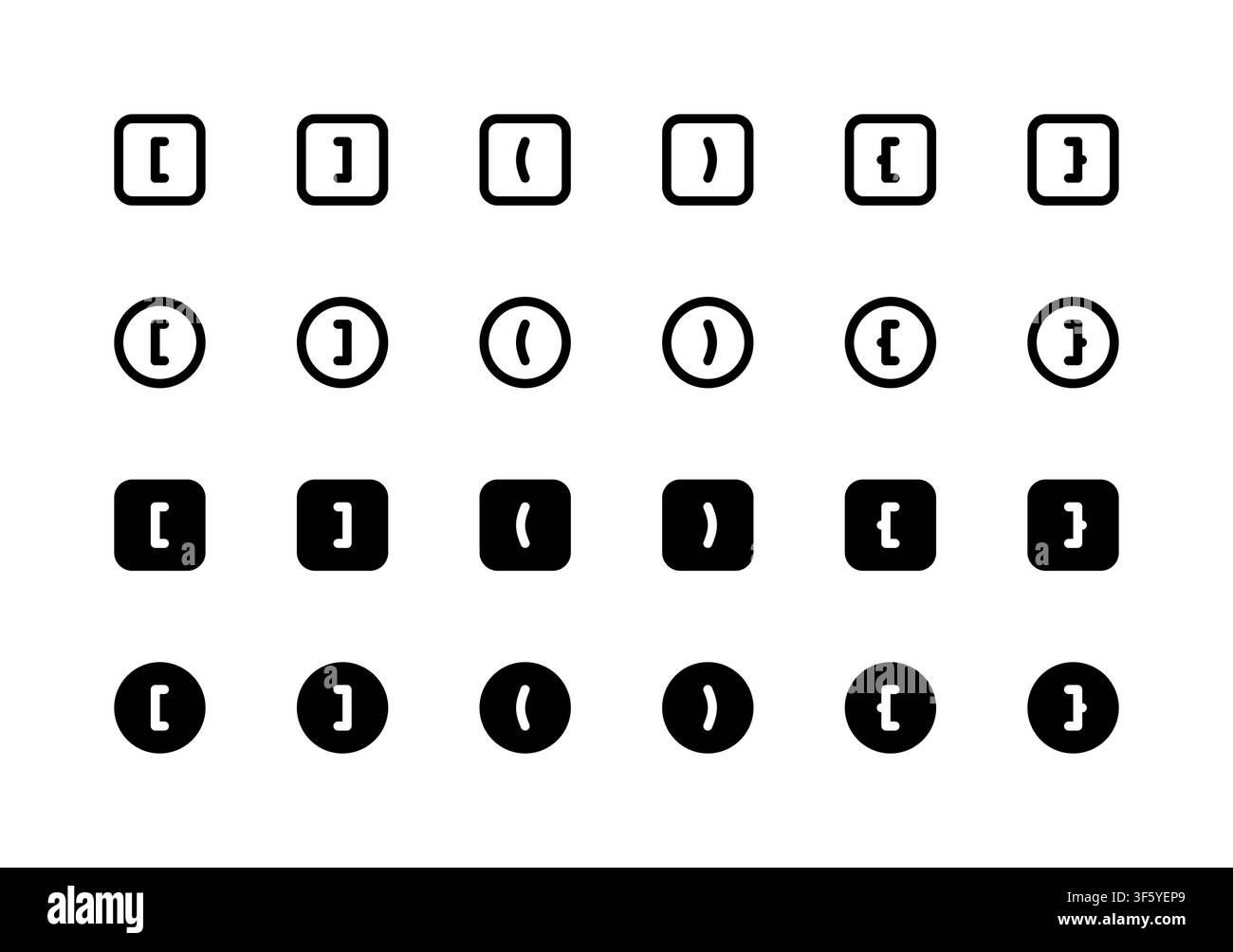 Brackets and Parentheses Icon Pack Vector Collection Stock Vector