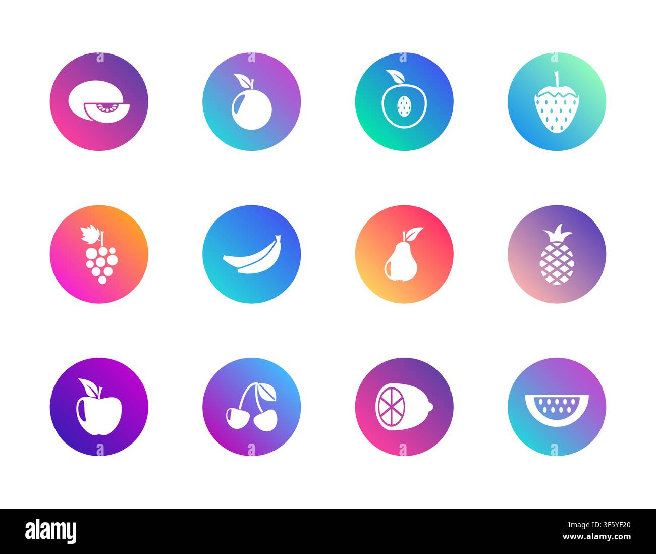 Fruit collection round gradient vector Stock Vector