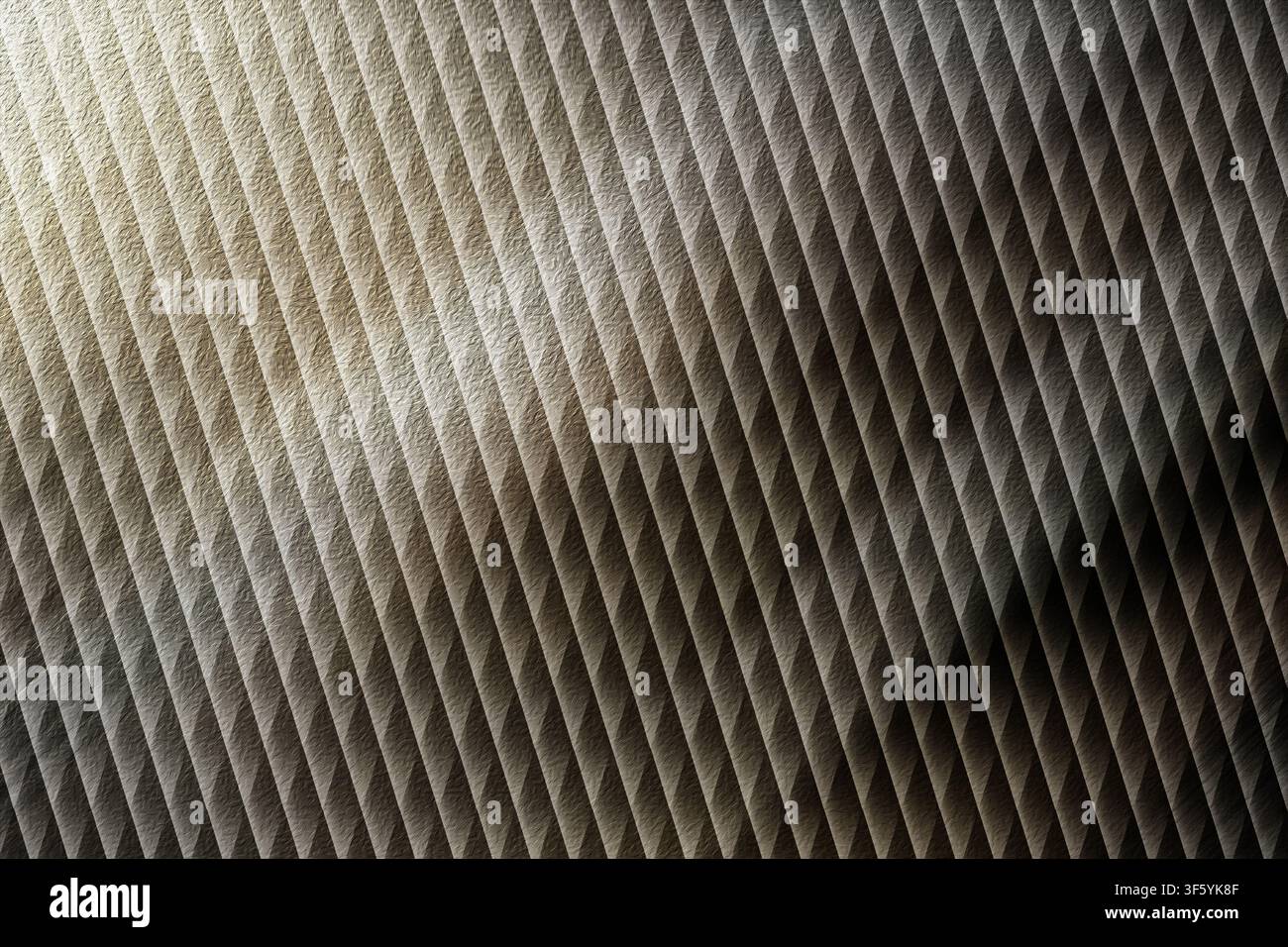 An abstract background with a repeating diagonal line pattern, featuring a sophisticated metallic texture and dramatic lighting highlights. Stock Photo