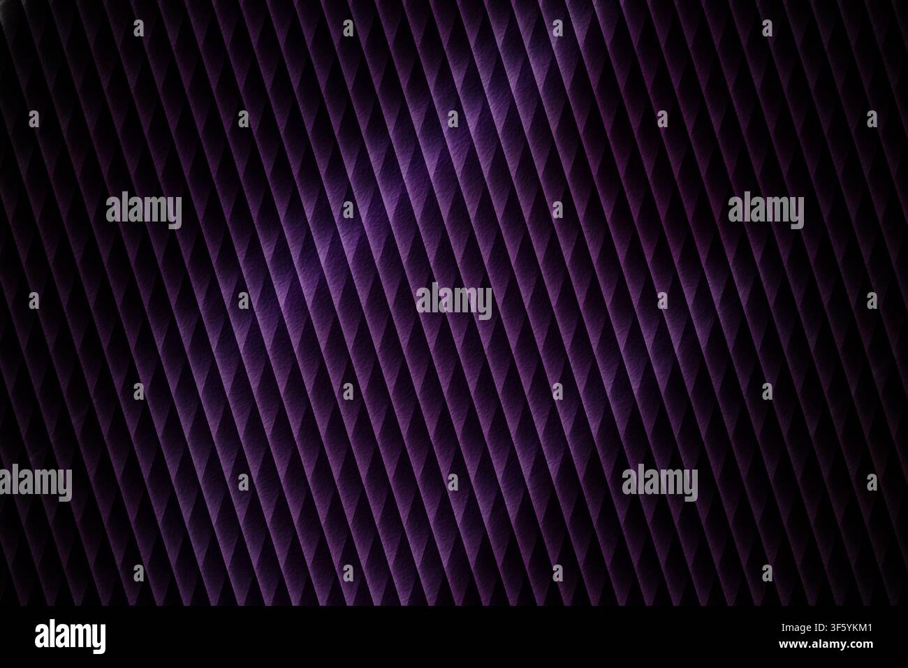 A sophisticated dark purple abstract background featuring a repeating diagonal grid pattern with subtle lighting effects that highlight the texture. Stock Photo