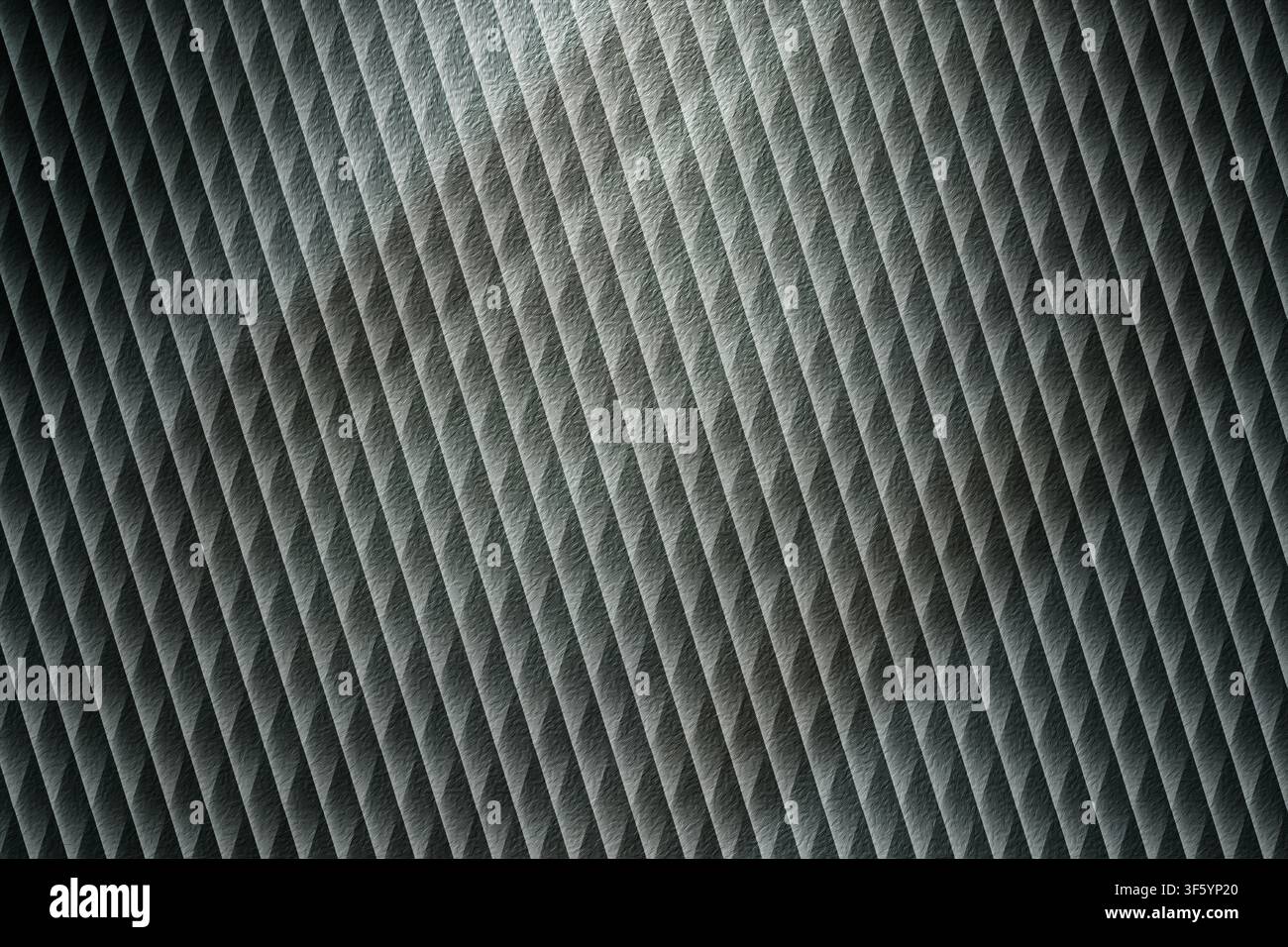 A high-contrast, abstract background featuring a repeating diagonal pattern with a metallic, brushed texture and dramatic lighting effects. Stock Photo