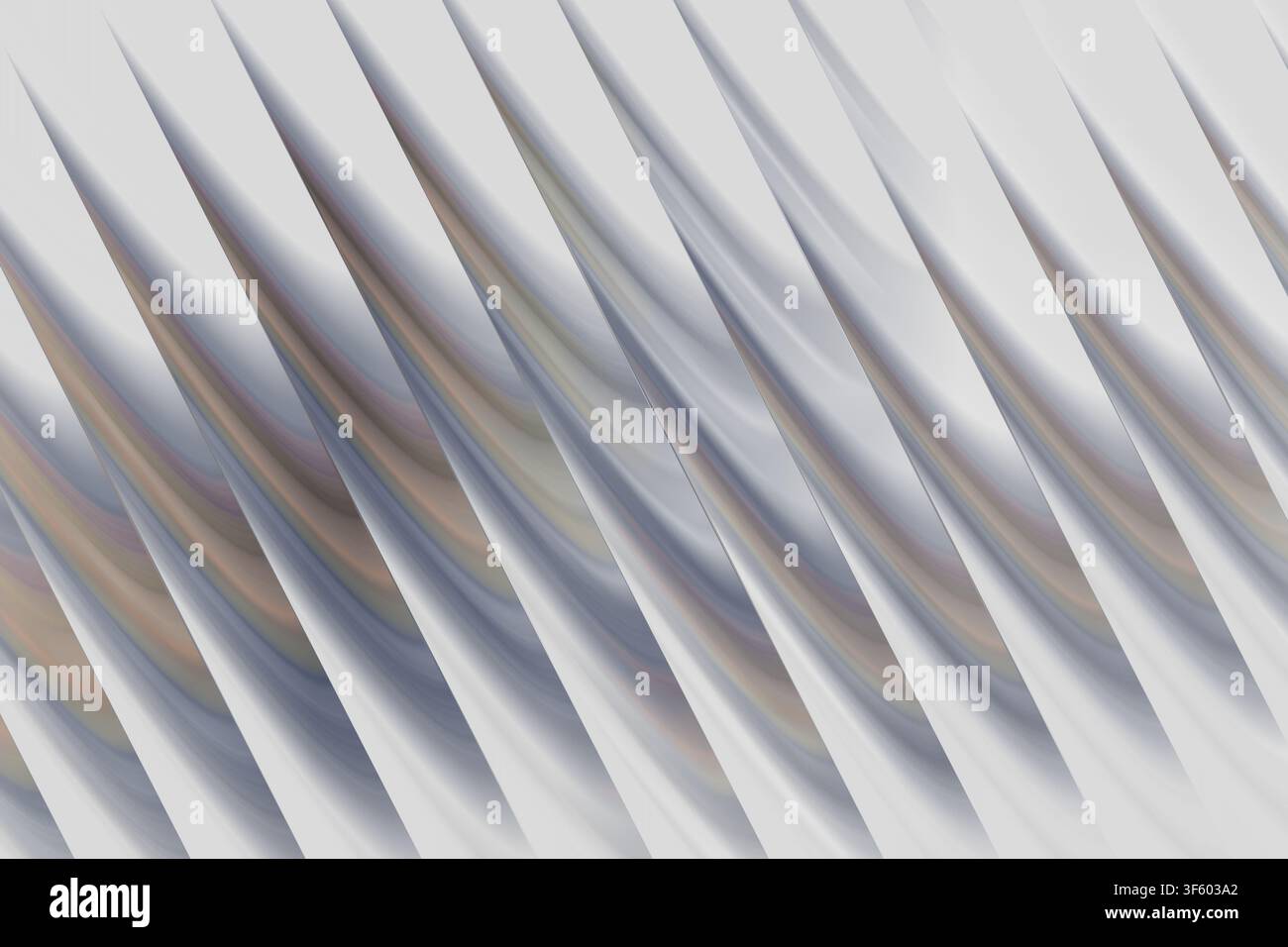 A high-resolution abstract background featuring repeating diagonal wave-like structures with soft grey and subtle iridescent highlights. Stock Photo