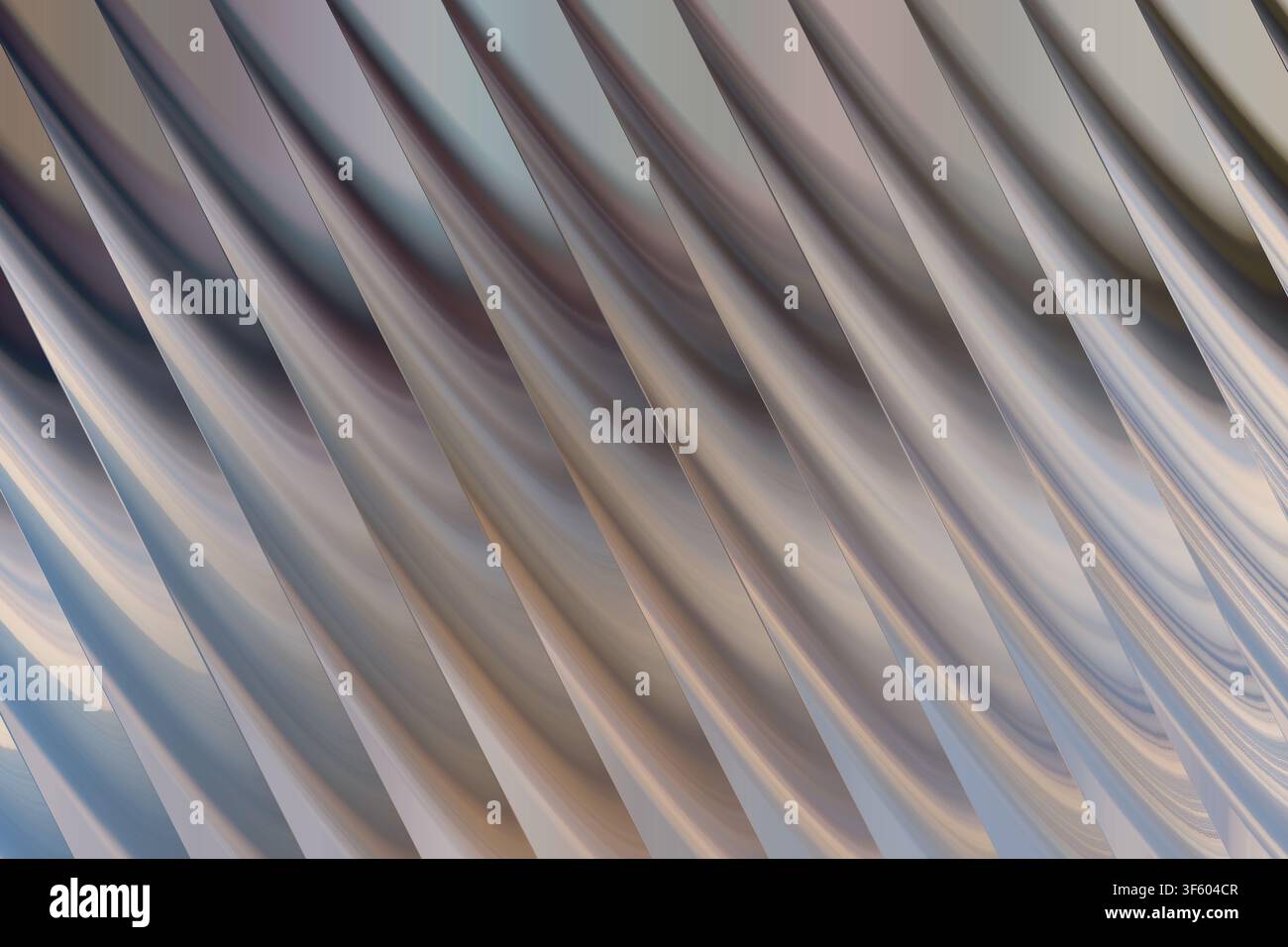 A minimalist abstract background featuring repeating diagonal wave-like structures with smooth gradients and soft metallic lighting effects. Stock Photo