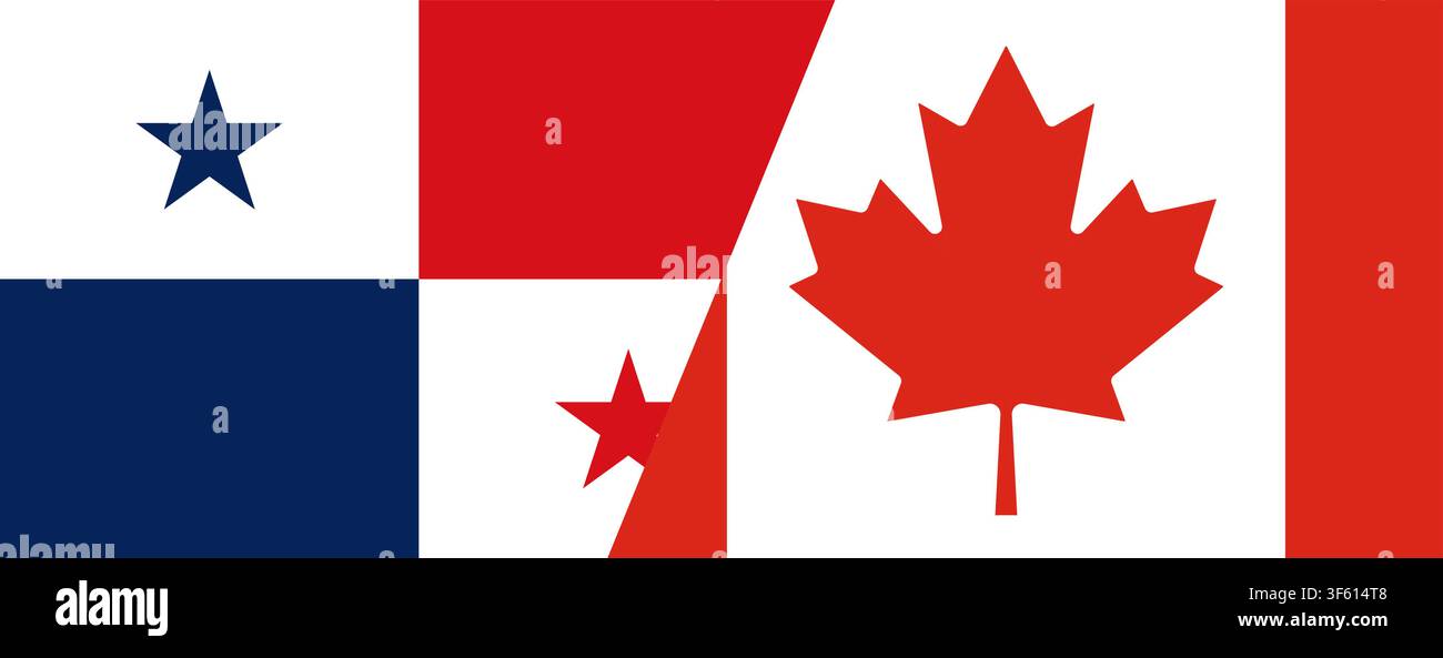 Panama vs Canada national flags diagonal split background Stock Vector