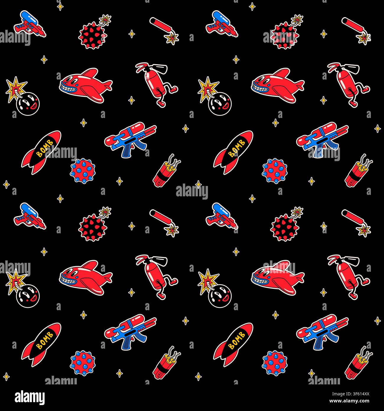 Funky pattern with planes, rockets and bombs Stock Vector