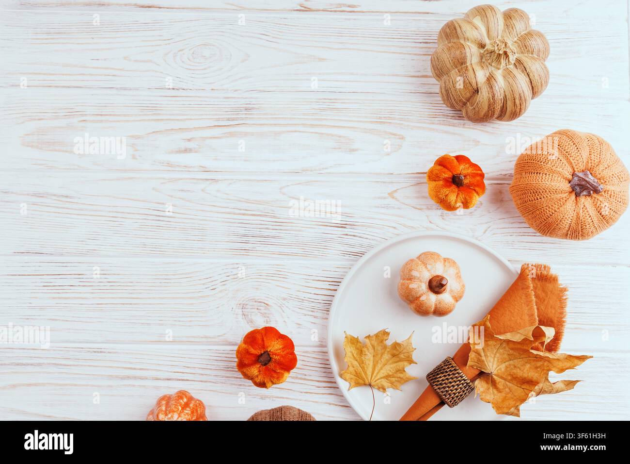 Fall Flat Lay with Holiday Table Setup Stock Photo