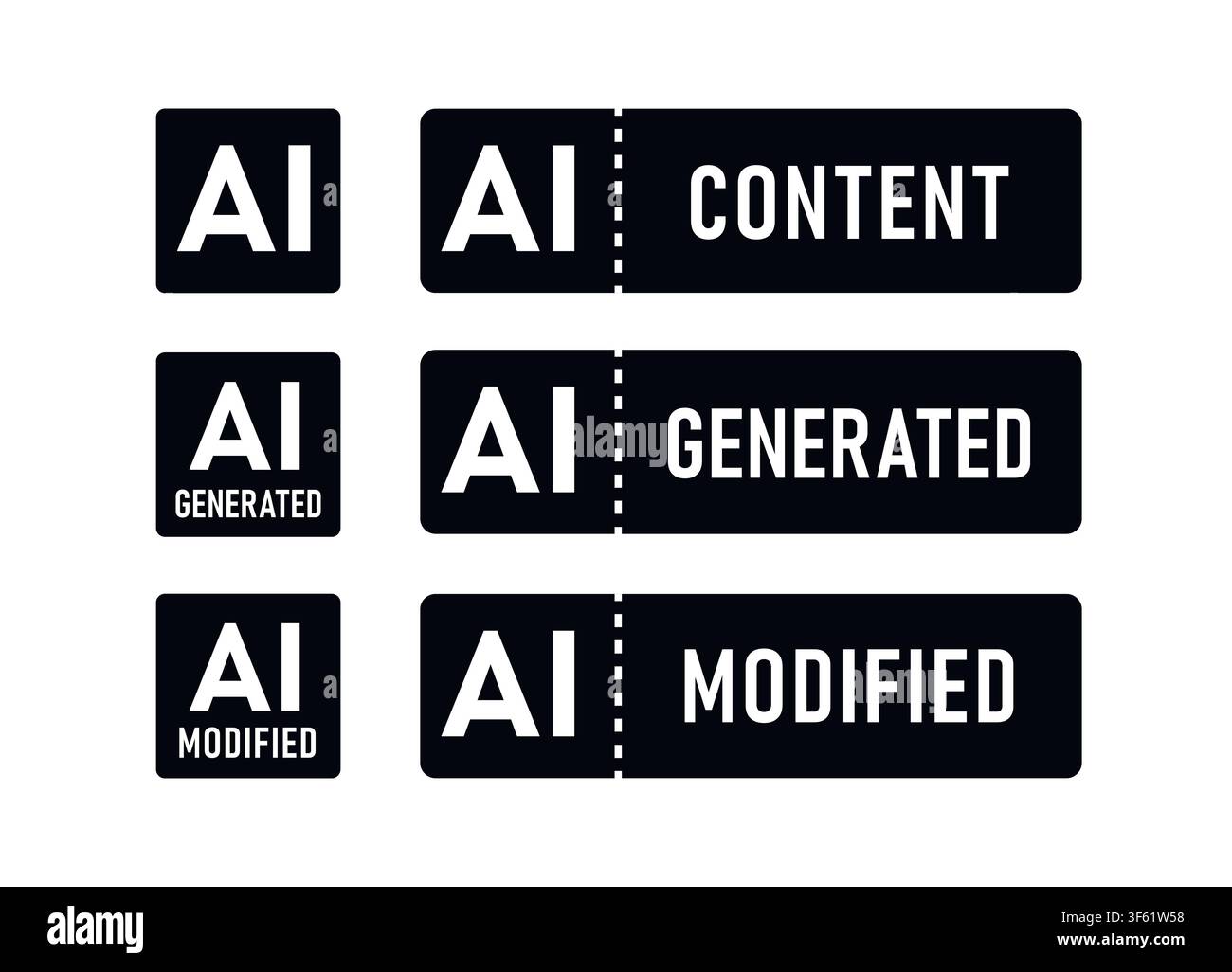 Icon AI label set for generated and modified content Stock Vector