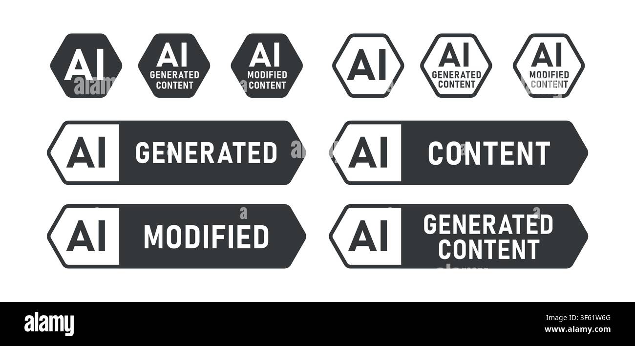 AI generated and modified content vector label set for use as watermarks Stock Vector