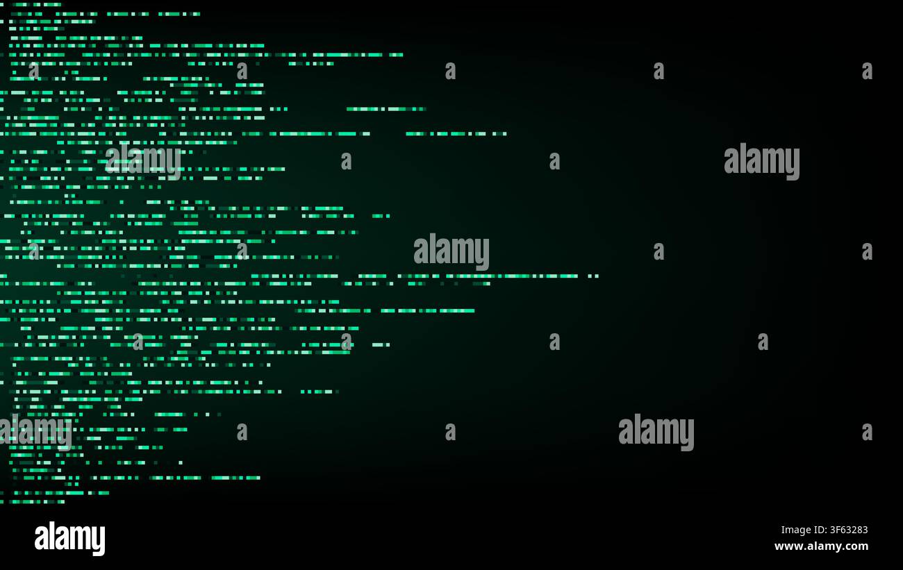 Abstract green matrix code streaming horizontally on dark background for futuristic digital technology cyber security programming and high tech data v Stock Vector