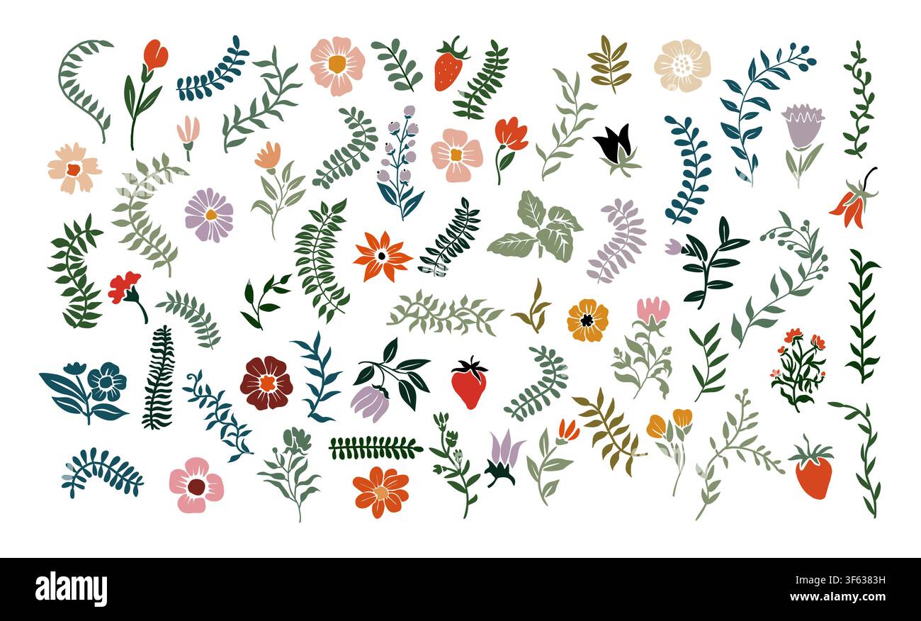 Abstract Soft pastel blooms and greenery set Stock Vector