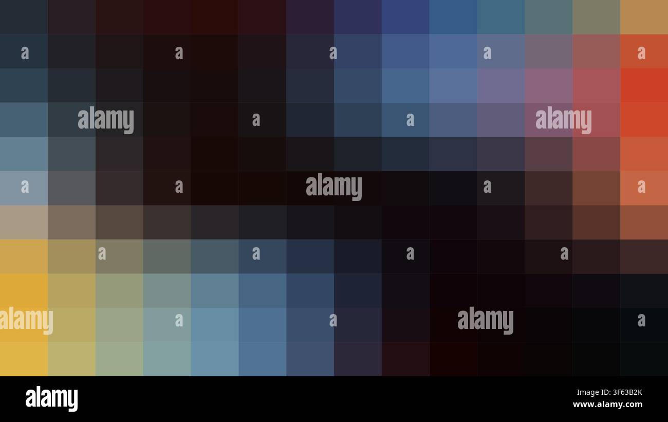Abstract Pixelated Gradient Mosaic Pattern with Dark Multicolor Squares, Digital Pixel Art Vector Background Stock Vector