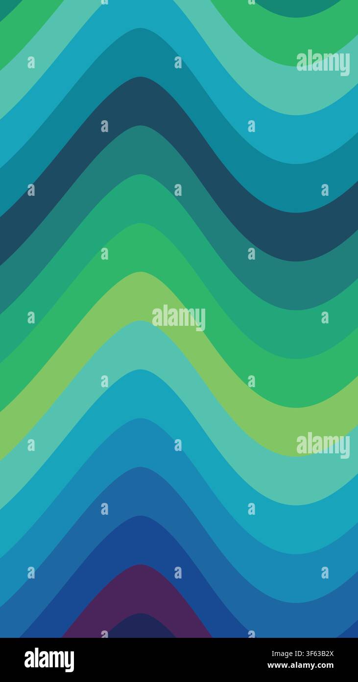 Abstract Wave Pattern with Cool Blue and Green Shades, Vertical Groovy Wavy Lines Vector Background Stock Vector