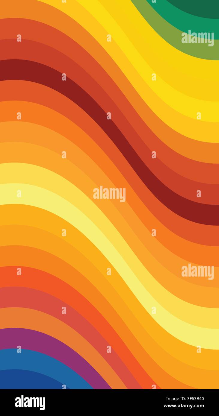 Abstract Retro Colorful Wave Pattern Background with Warm Groovy Wavy Stripes, Vertical Vector Design Stock Vector