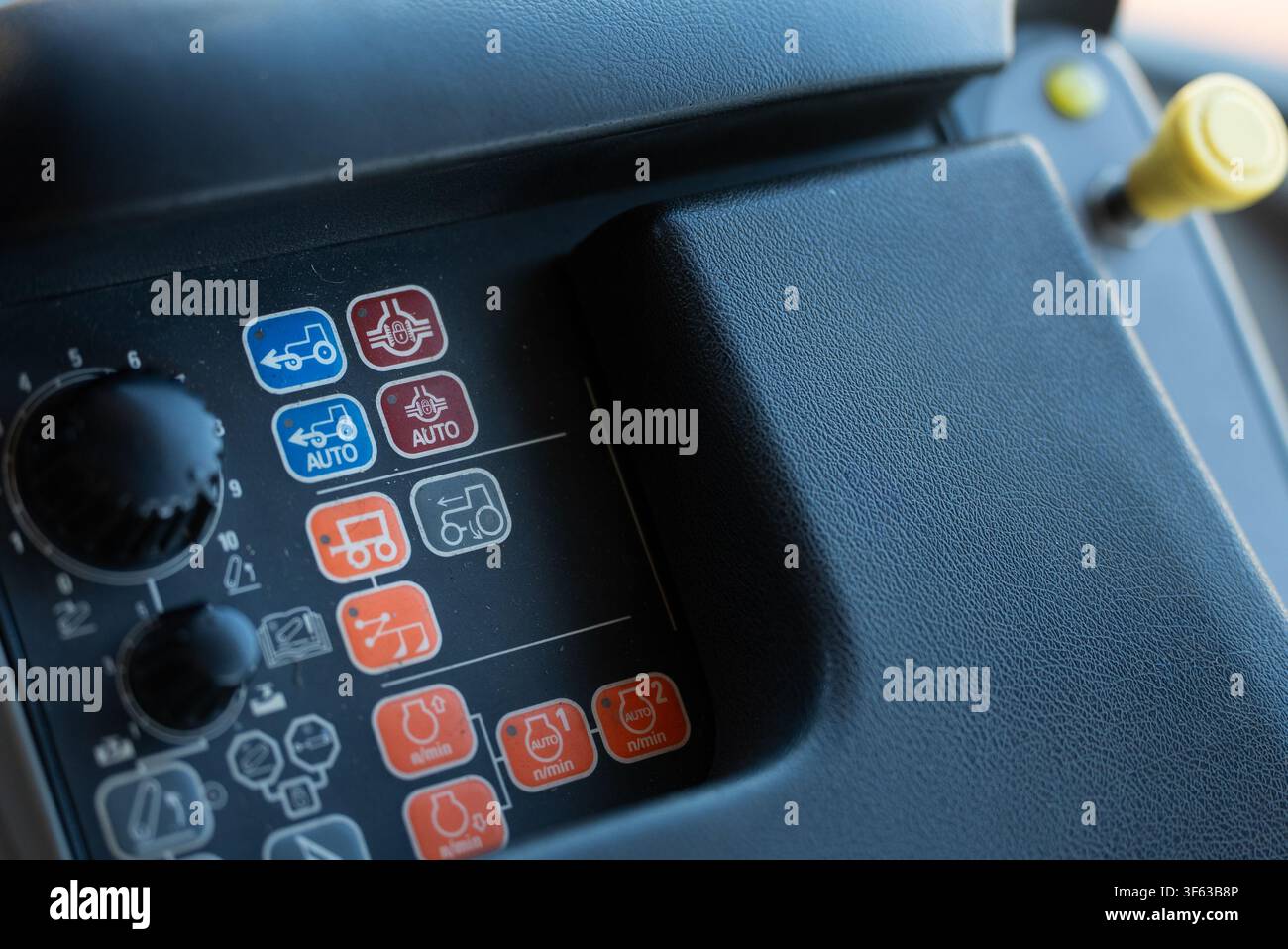 Close Up of Tractor Control Panel with Buttons Stock Photo