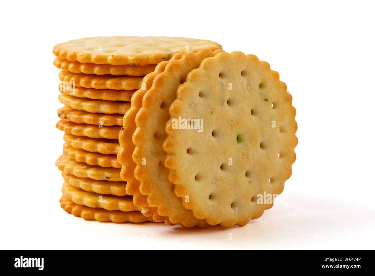 Round Scallion Seasoned Salted Crackers Stack Stock Photo