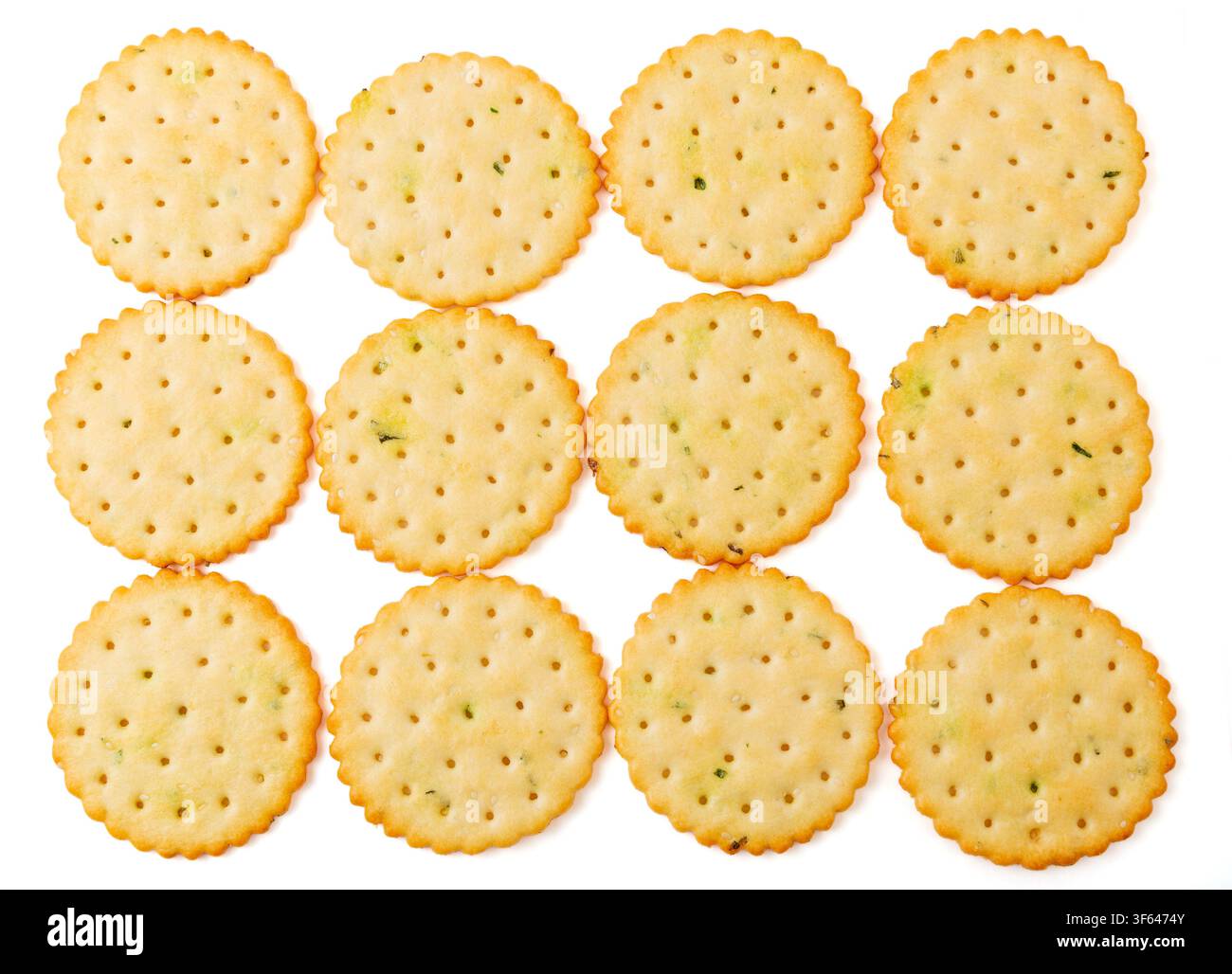 Round Scallion Seasoned Salted Crackers Stack Stock Photo