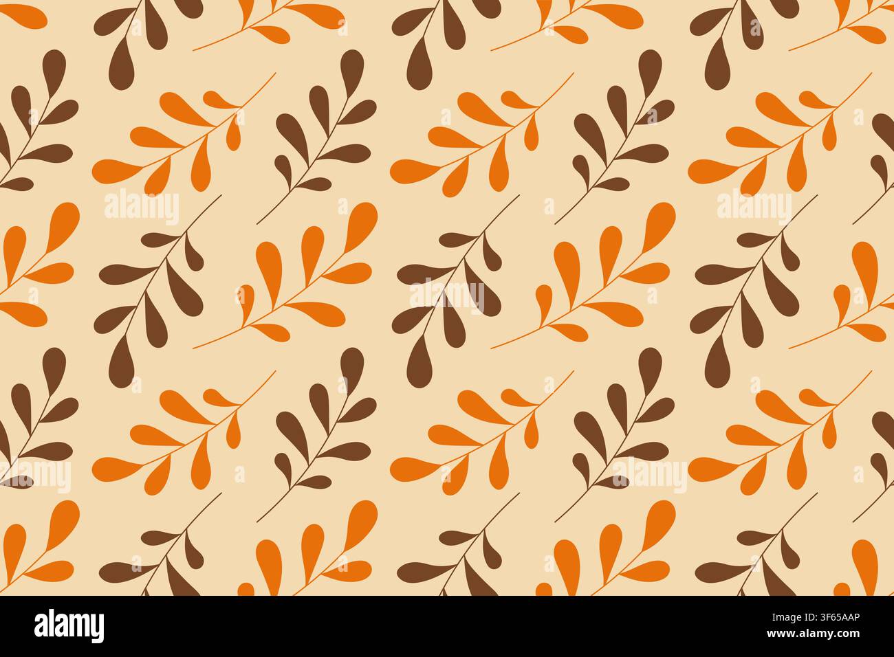 Composition of autumn branches with leaves and berries in seamless pattern. Flat vector illustration for fall decor, extiles Stock Vector