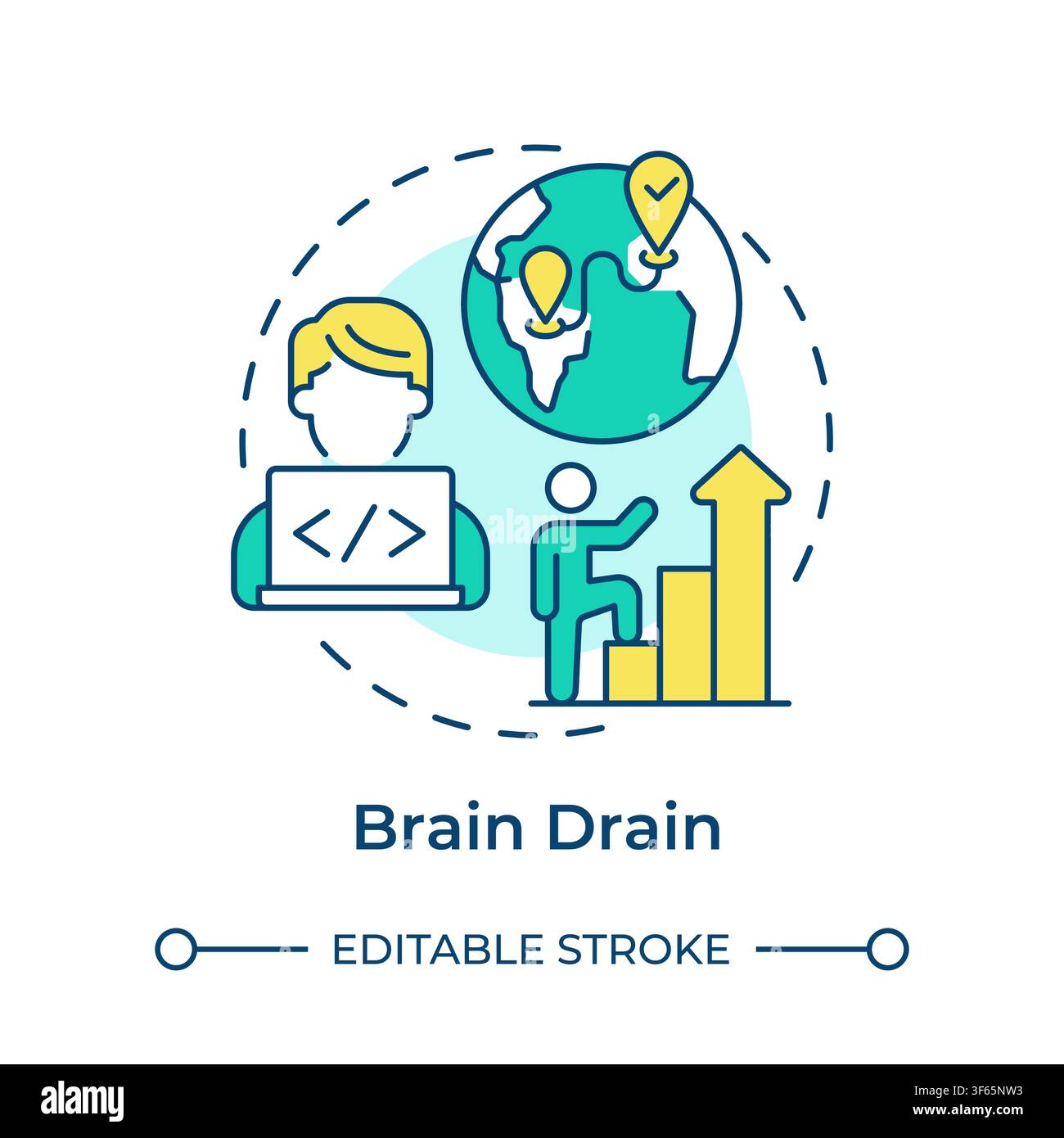 Brain drain multi color concept icon Stock Vector