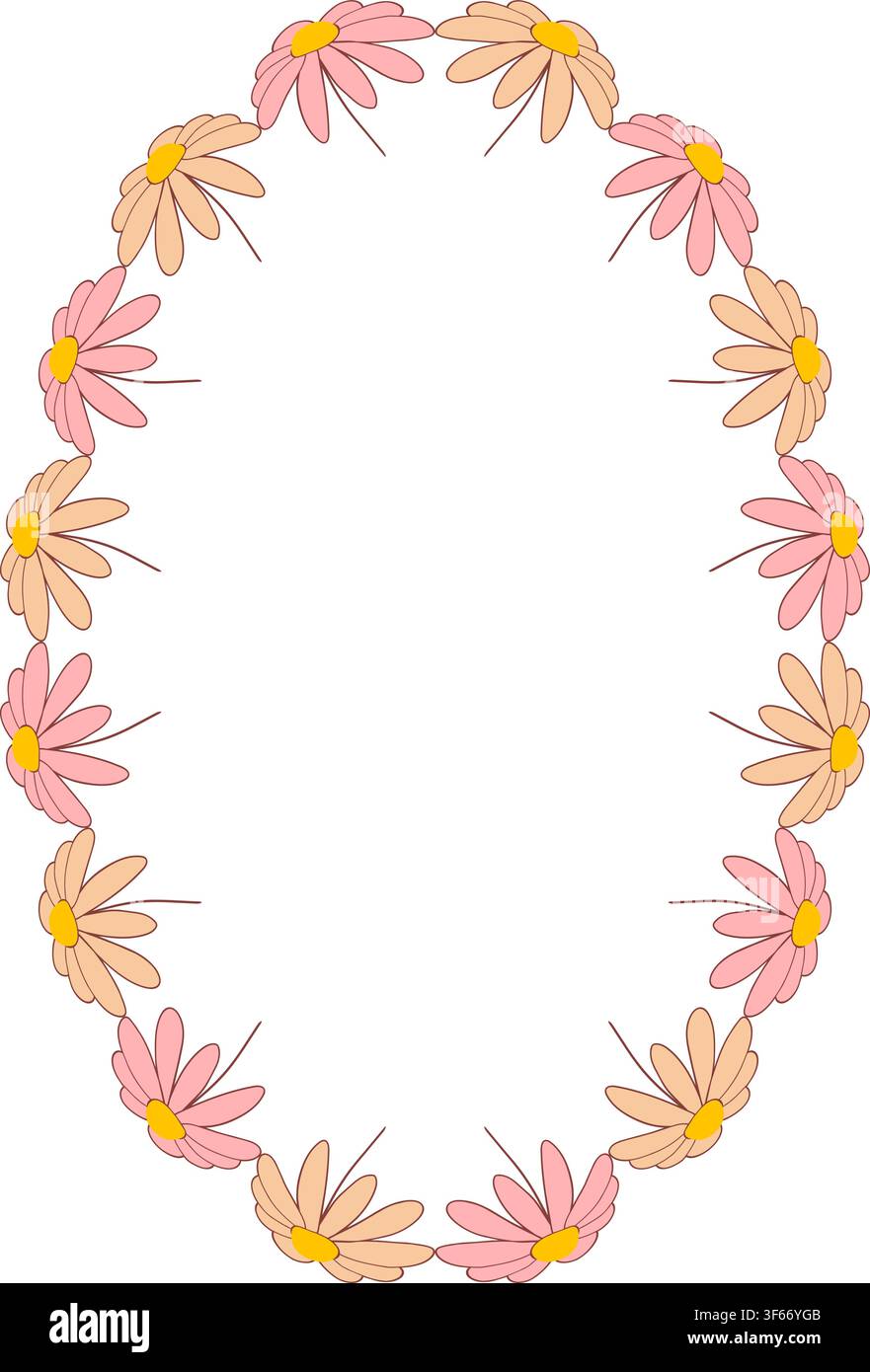 Frame with colorful flower elements. Wreath graphic template. Cute empty frame box Stock Vector