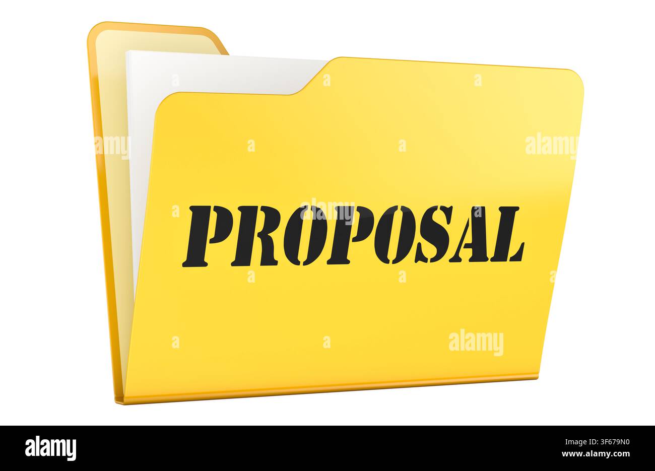 Proposal, yellow folder. 3D rendering isolated on white background Stock Photo