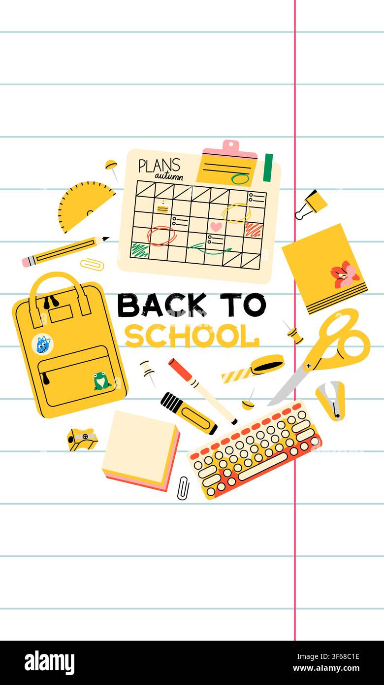 Back to School Yellow Vertical Banner Stock Vector