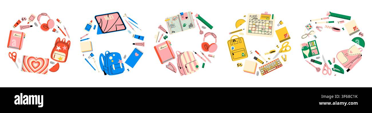 Back to School Circle Composition Set Stock Vector
