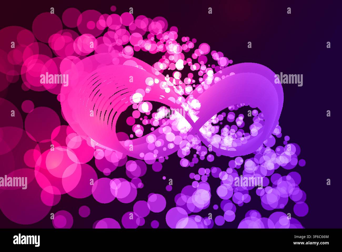 Glowing infinity symbol made of particles representing endless innovation, artificial intelligence, limitless data, and digital technology. Stock Vector