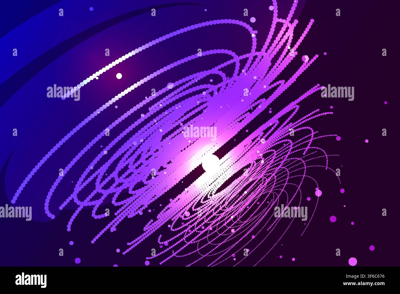 Abstract glowing particle vortex with swirling energy lines, representing artificial intelligence, data flow, quantum computing Stock Vector