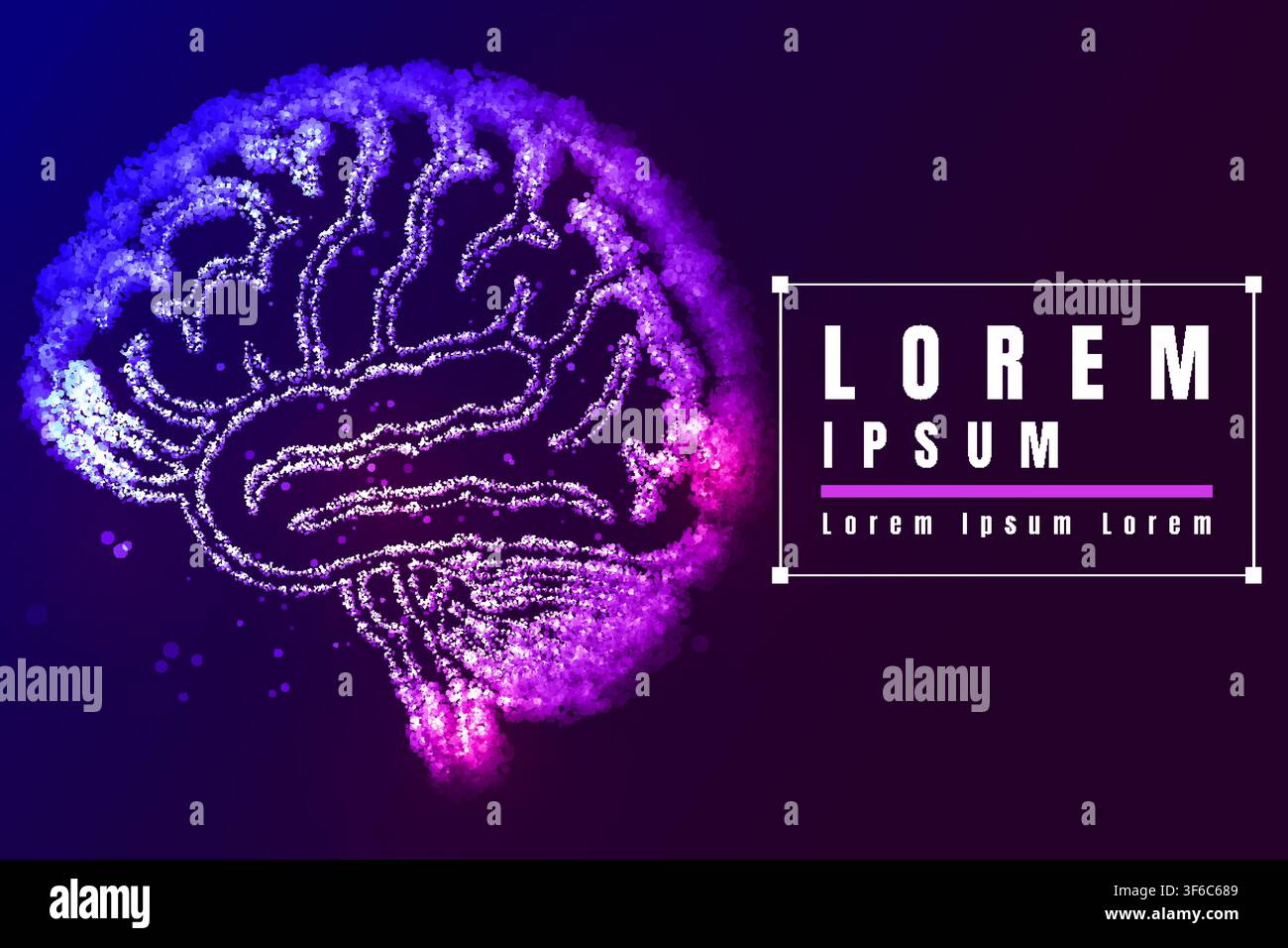 Glowing digital brain formed by luminous particles, symbolizing artificial intelligence, neural networks, machine learning, big data, deep learning Stock Vector