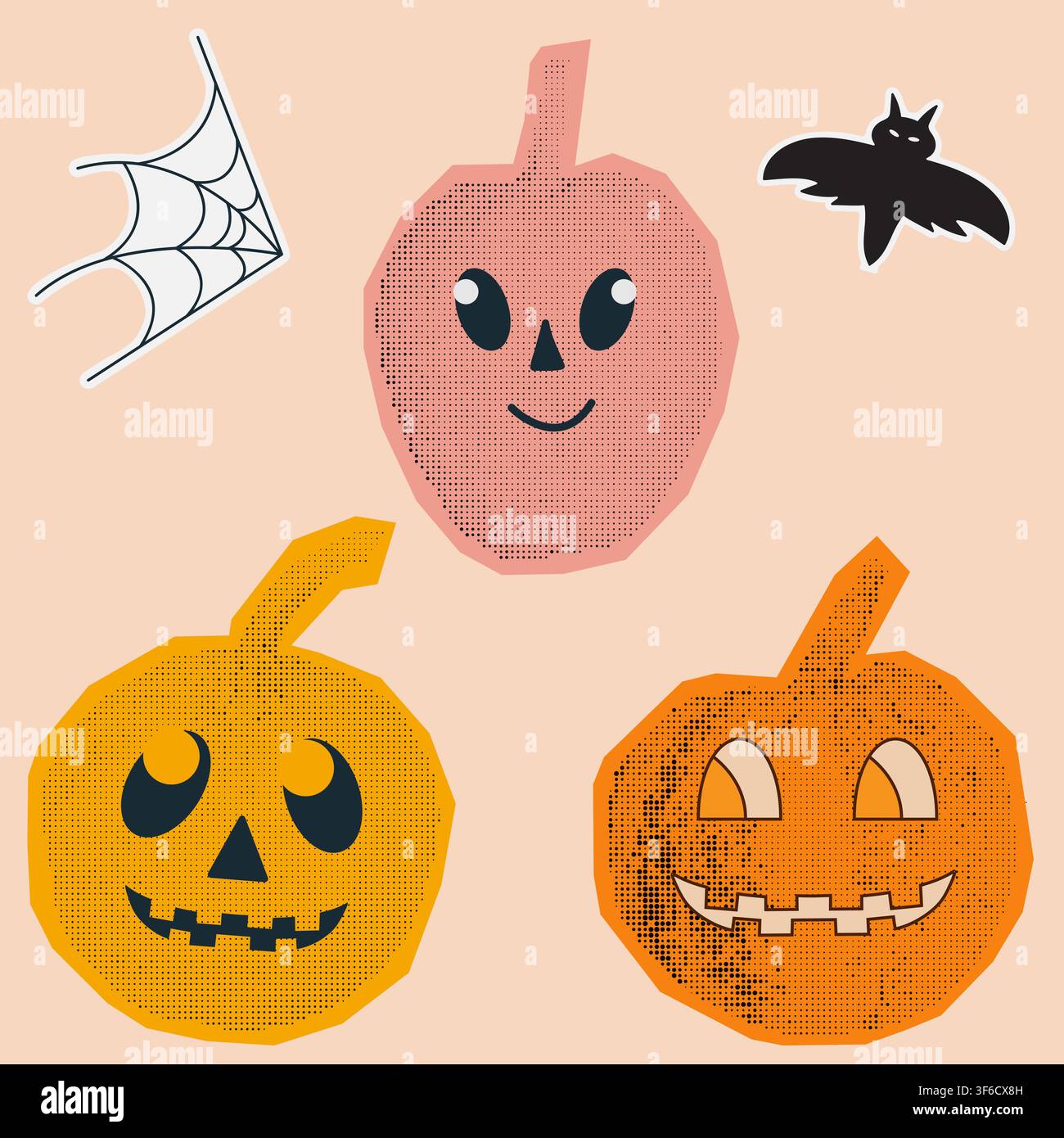 Halloween Pumpkins Halftone Collage Elements Stock Vector