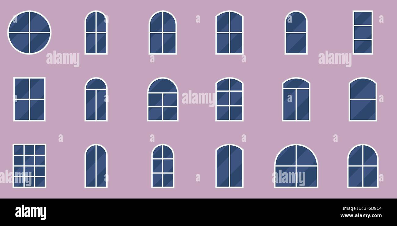 Dusty Pink Background Simple Arched Window Icon Set Vector Illustration Stock Vector