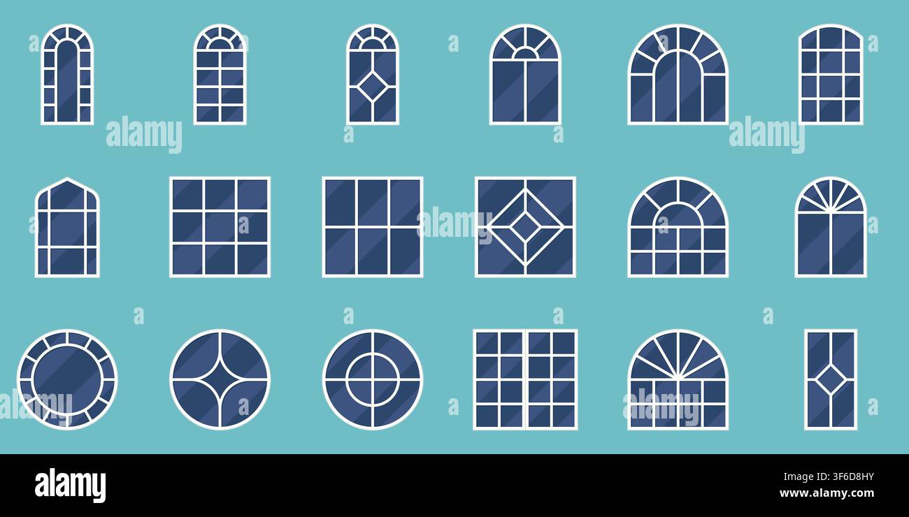 Mint Green Background Sunburst Arch Window Icon Set Vector Illustration Stock Vector