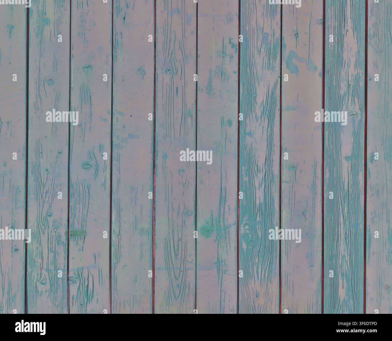 Horizontal faded teal blue painted wood planks with worn distressed grain texture. Stock Photo
