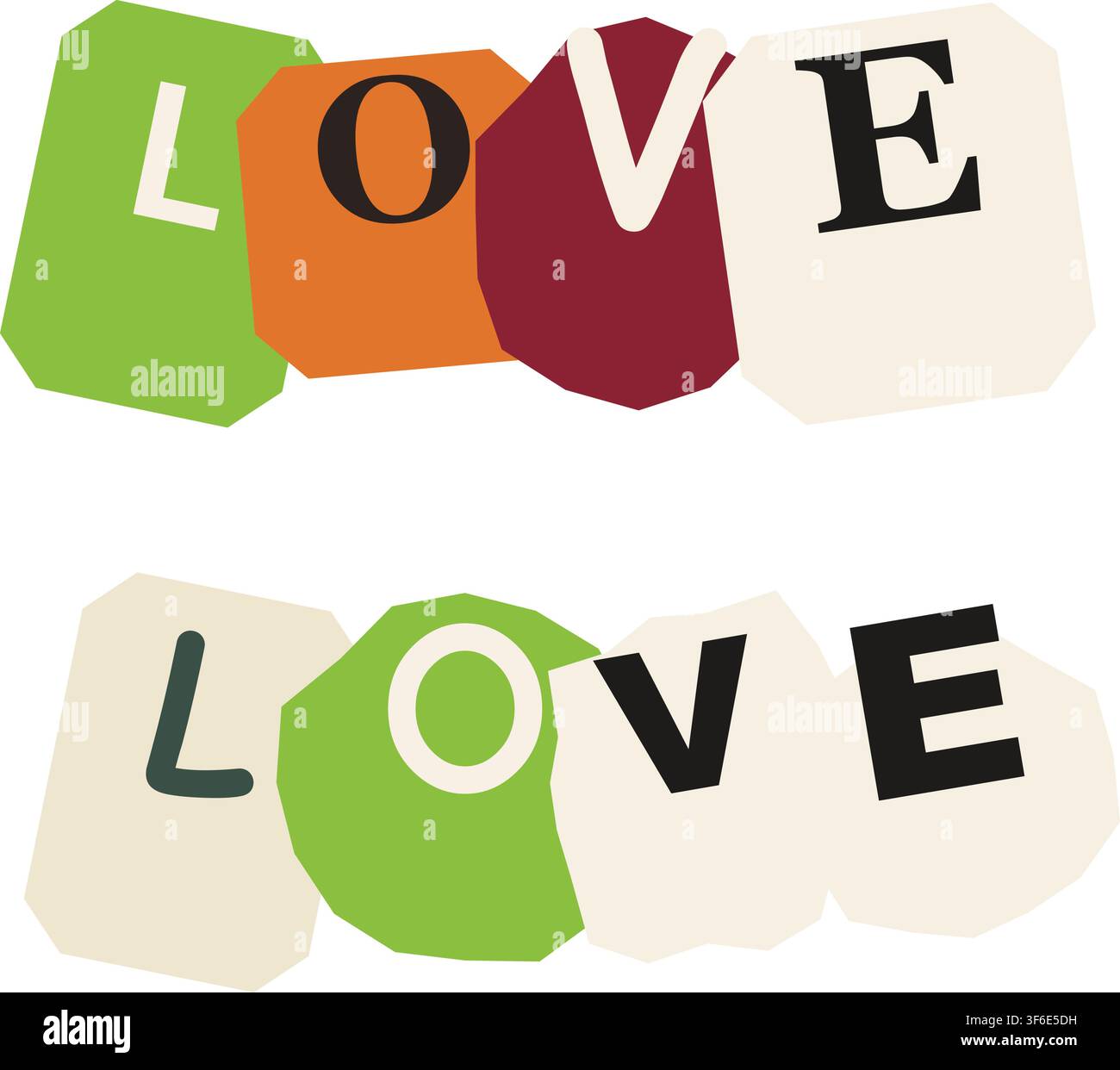 Torn Paper Cutout Love Lettering Vector Illustration Stock Vector