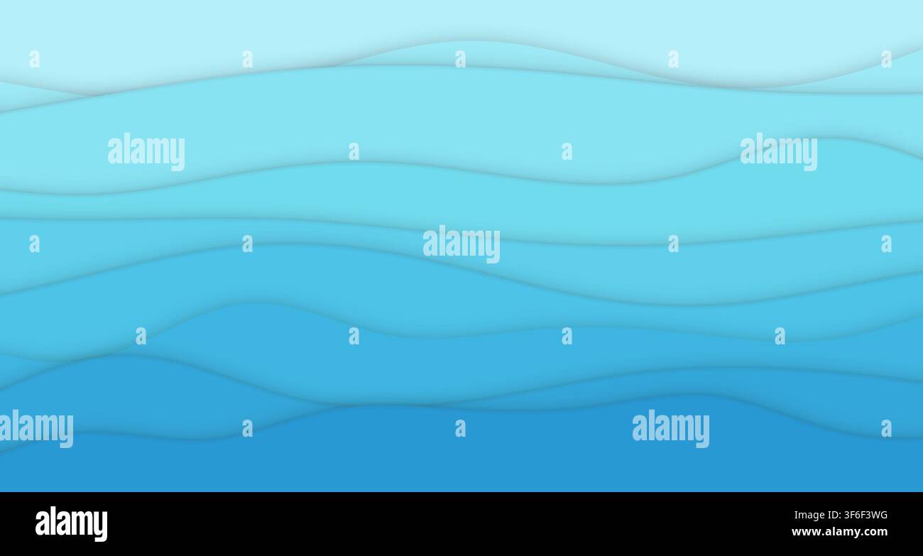A clean single-view render showcasing layered wave patterns created using paper-cut techniques, featuring soft drop shadows and soothing light blue to Stock Photo