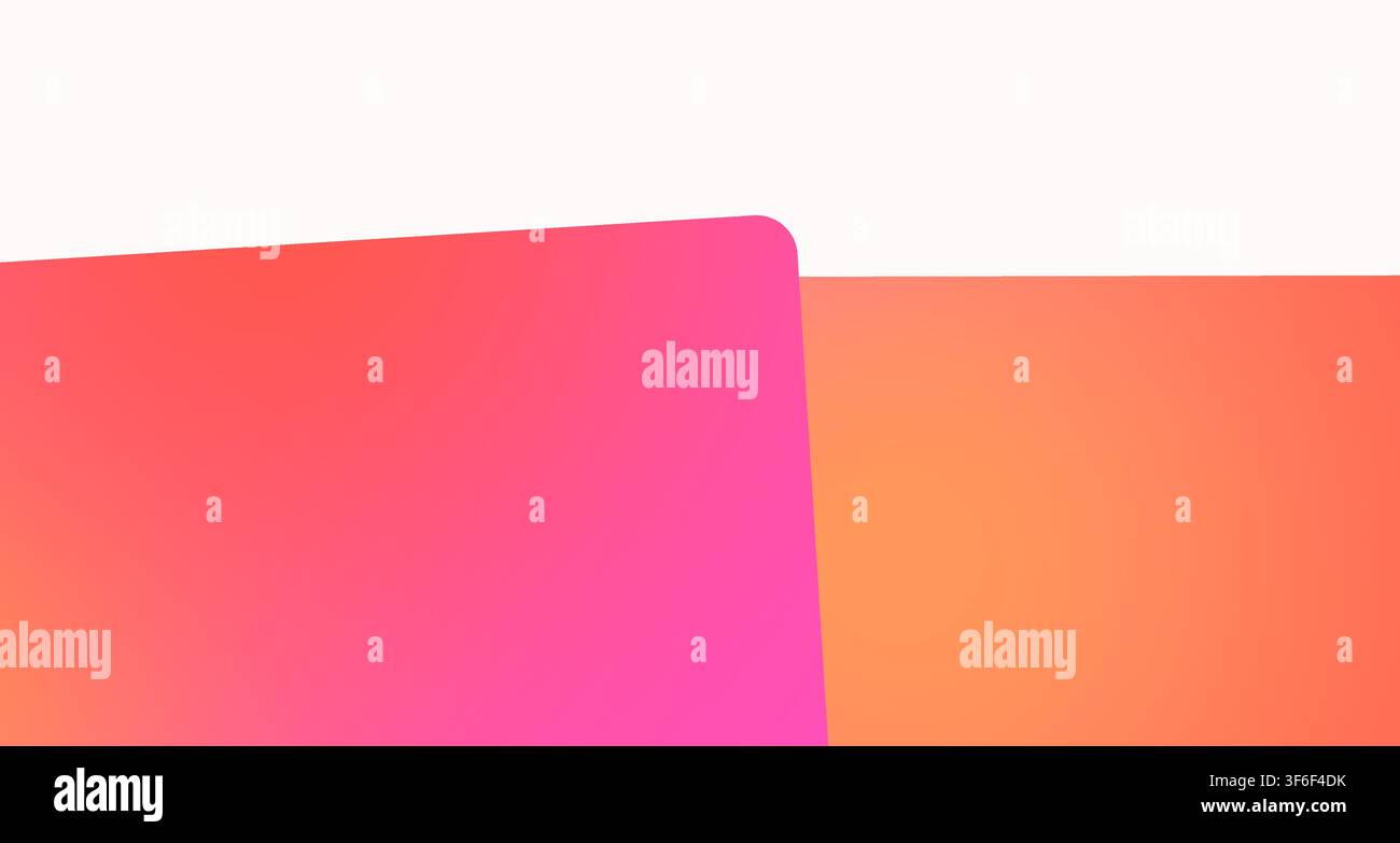 A clean single-view render showcasing overlapping pink and orange rectangular cards against a white background. Stock Photo
