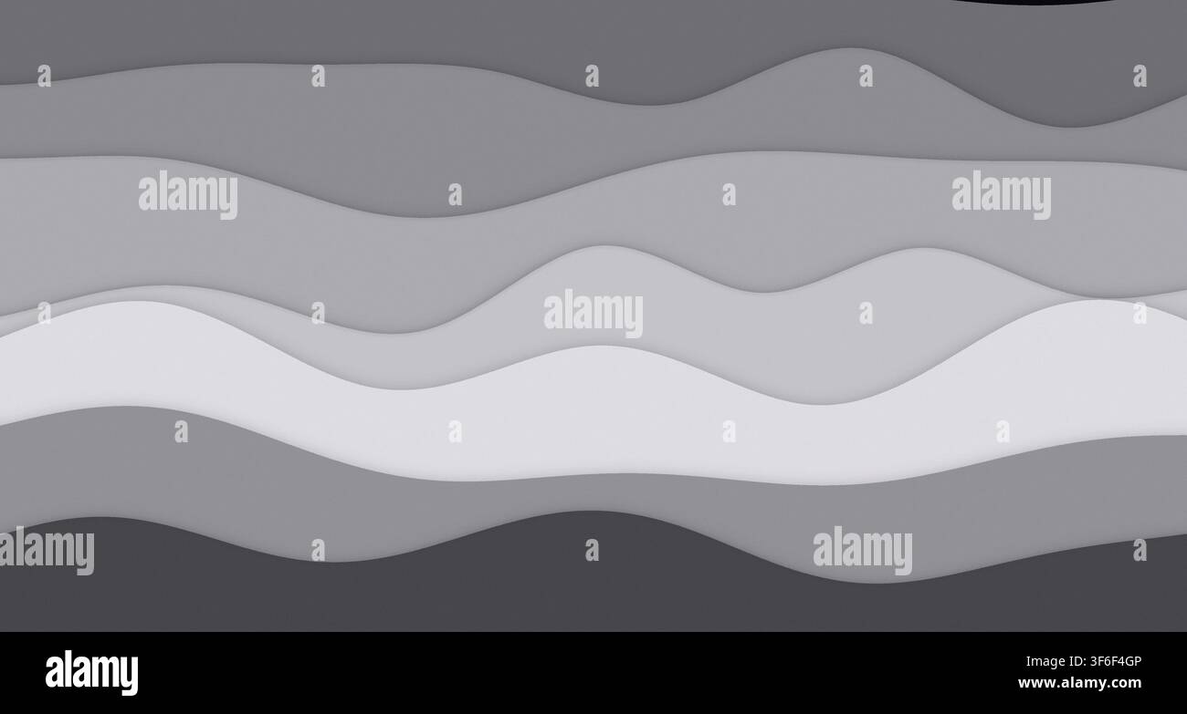 A clean and modern single-view render showcasing layered wave band patterns created using cut-out paper techniques, featuring subtle shadow effects ag Stock Photo