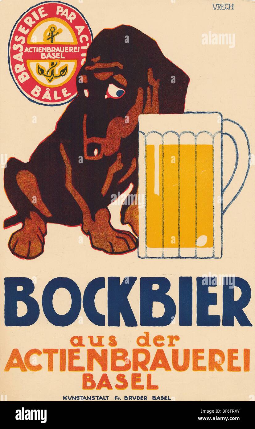 Werbeplakat, Getränkewerbung, Plakat von 1915 für Bockbier der Actienbrauerei Basel.Entworfen wurde es von dem Schweizer Künstler Rudolf Urech.Das Mot Stock Photo