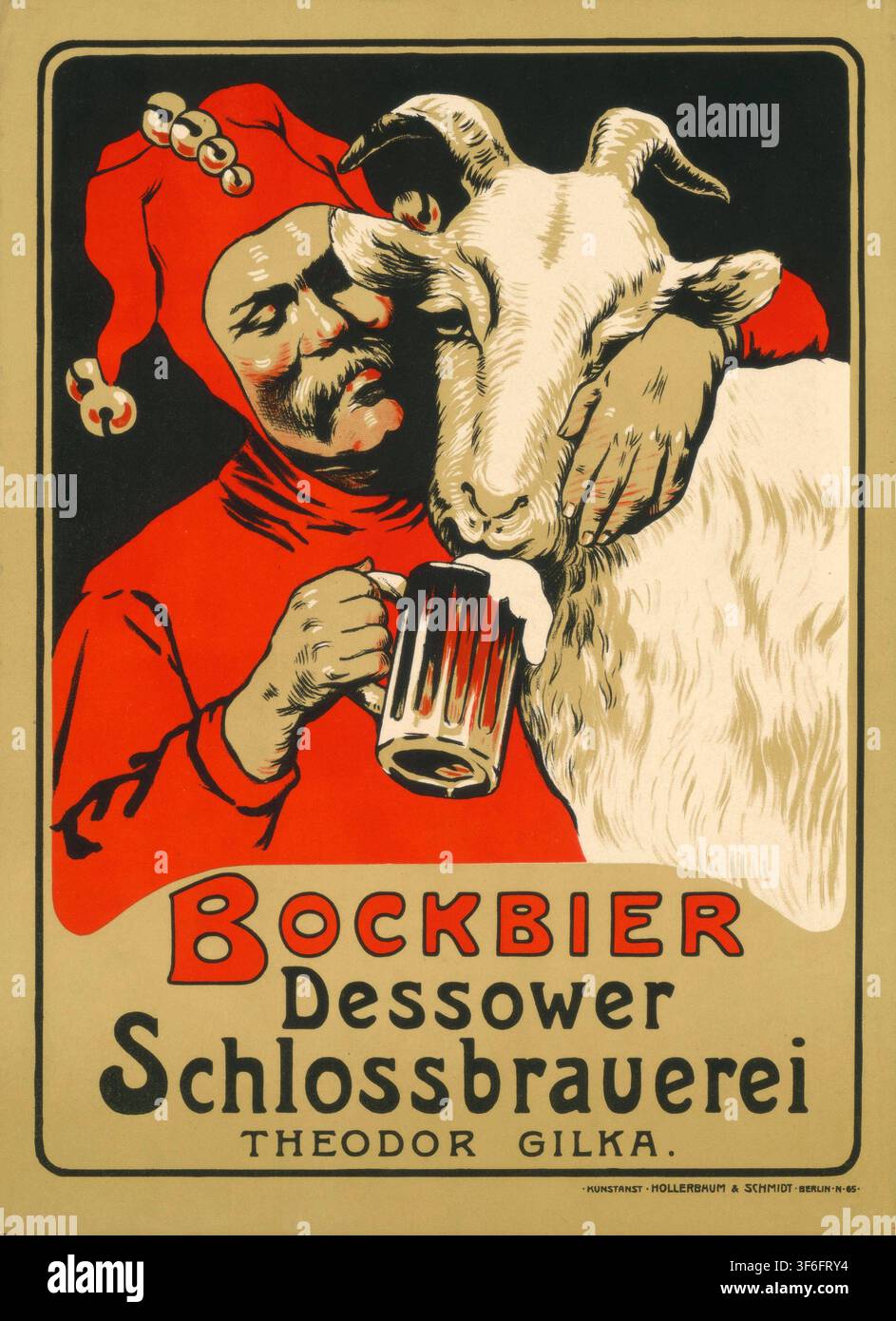 Werbeplakat, Getränkewerbung, Werbeplakat für Bockbier von der Dessower Schlossbrauerei Theodor Gilka aus den Jahren 1898 bis 1900, authentische Repro Stock Photo