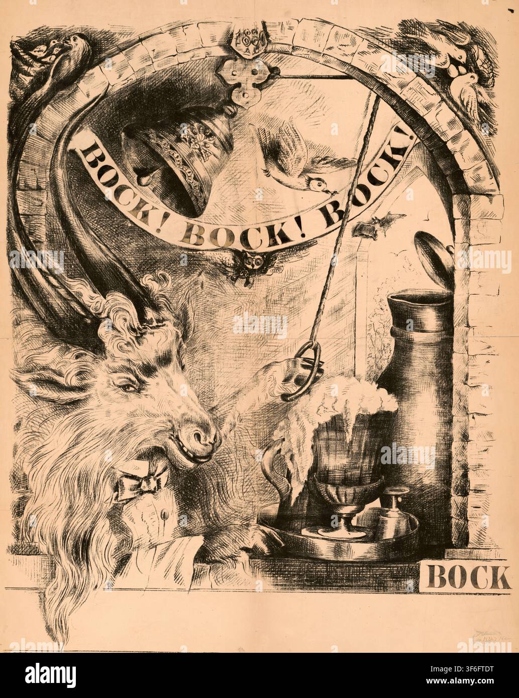 Werbeplakat, Getränkewerbung, Lithografie von Emil Rothengatter aus dem Jahr 1875. Das Werbeplakat wurde speziell zur Dekoration von Brauereien entwor Stock Photo