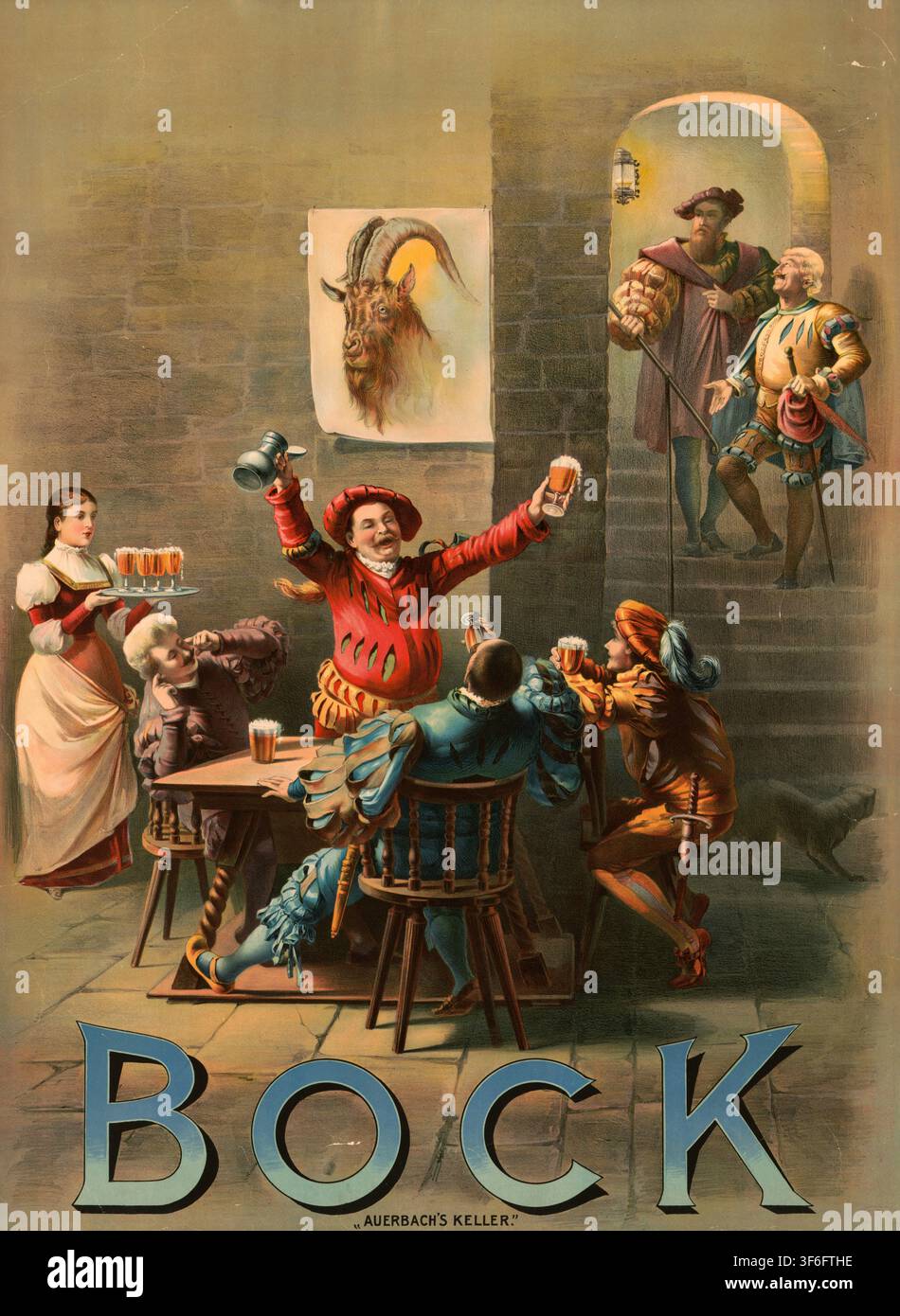 Werbeplakat, Getränkewerbung, Plakat für Bockbier aus dem Jahr 1892. Es wurde von dem deutsch-amerikanischen Künstler Henry Jerome Schile geschaffen. Stock Photo