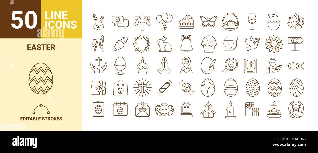 50 Easter day line editable icon set. containing Christian, Church ...