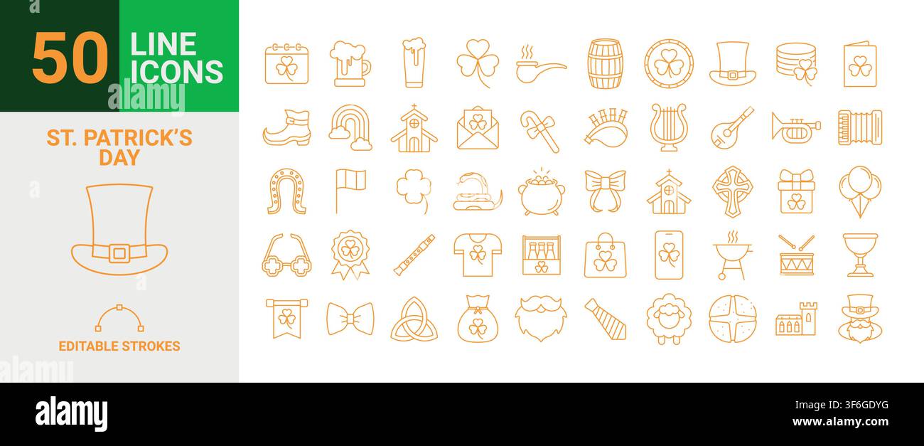 St. Patrick’s Day line icons set in vector format Stock Vector