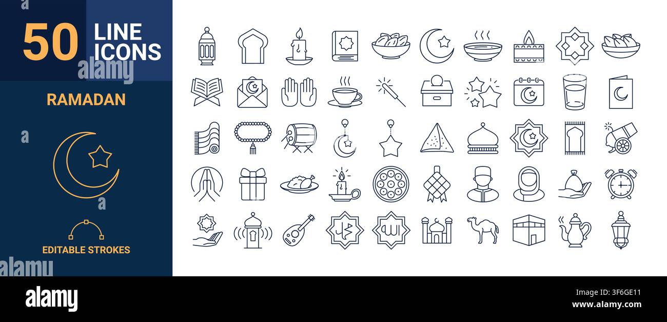 50 Ramadan and Islamic Culture Line Icons in Vector Format Stock Vector ...