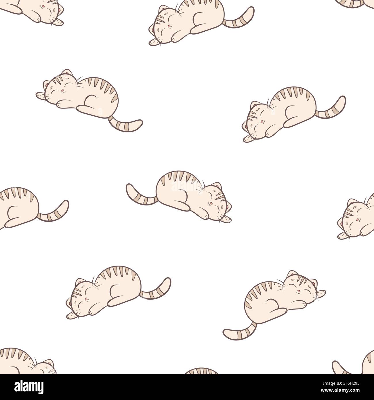 Vector seamless pattern with sleeping tabby cats Stock Vector