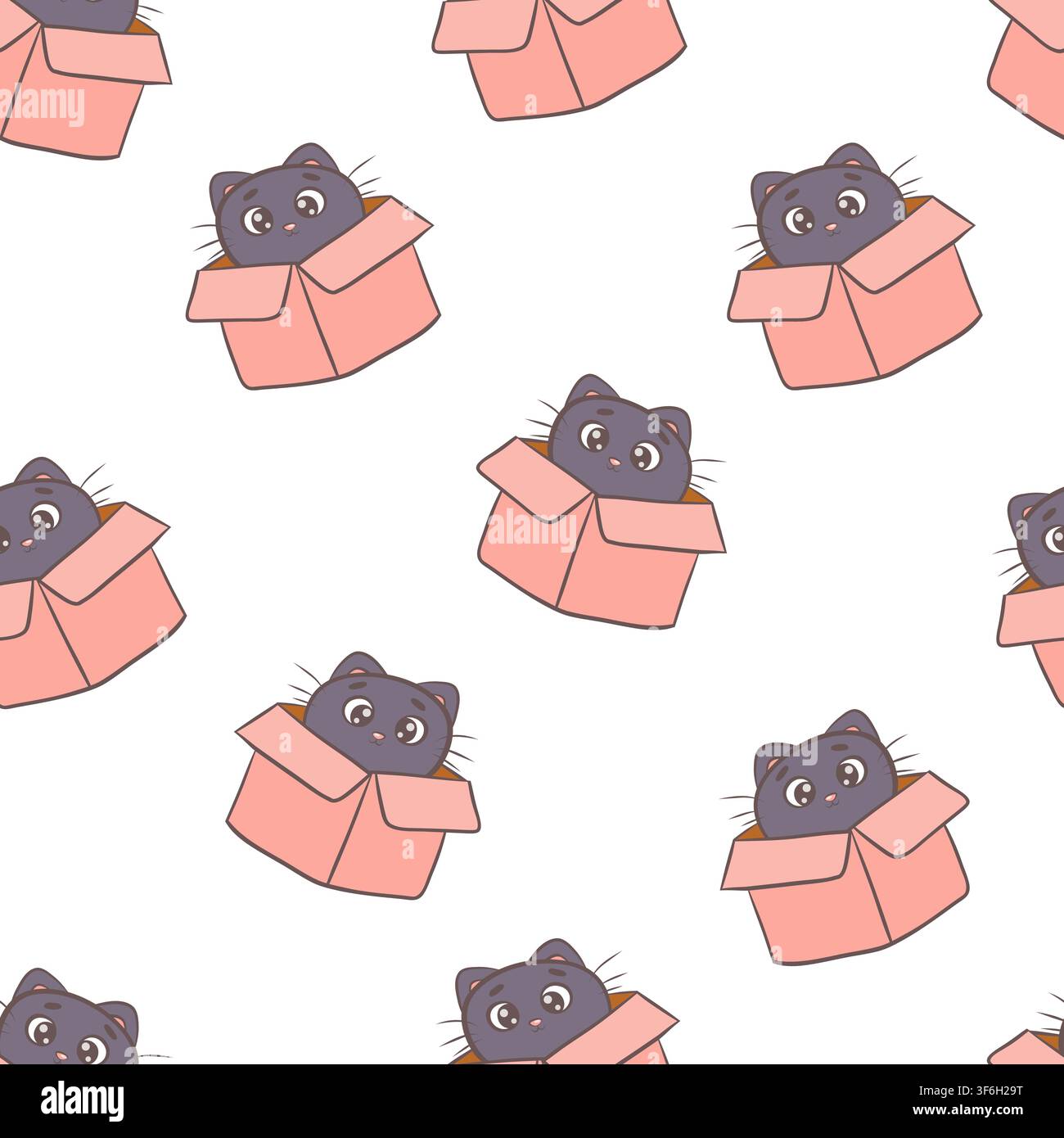 Vector seamless pattern with black kittens in boxes Stock Vector