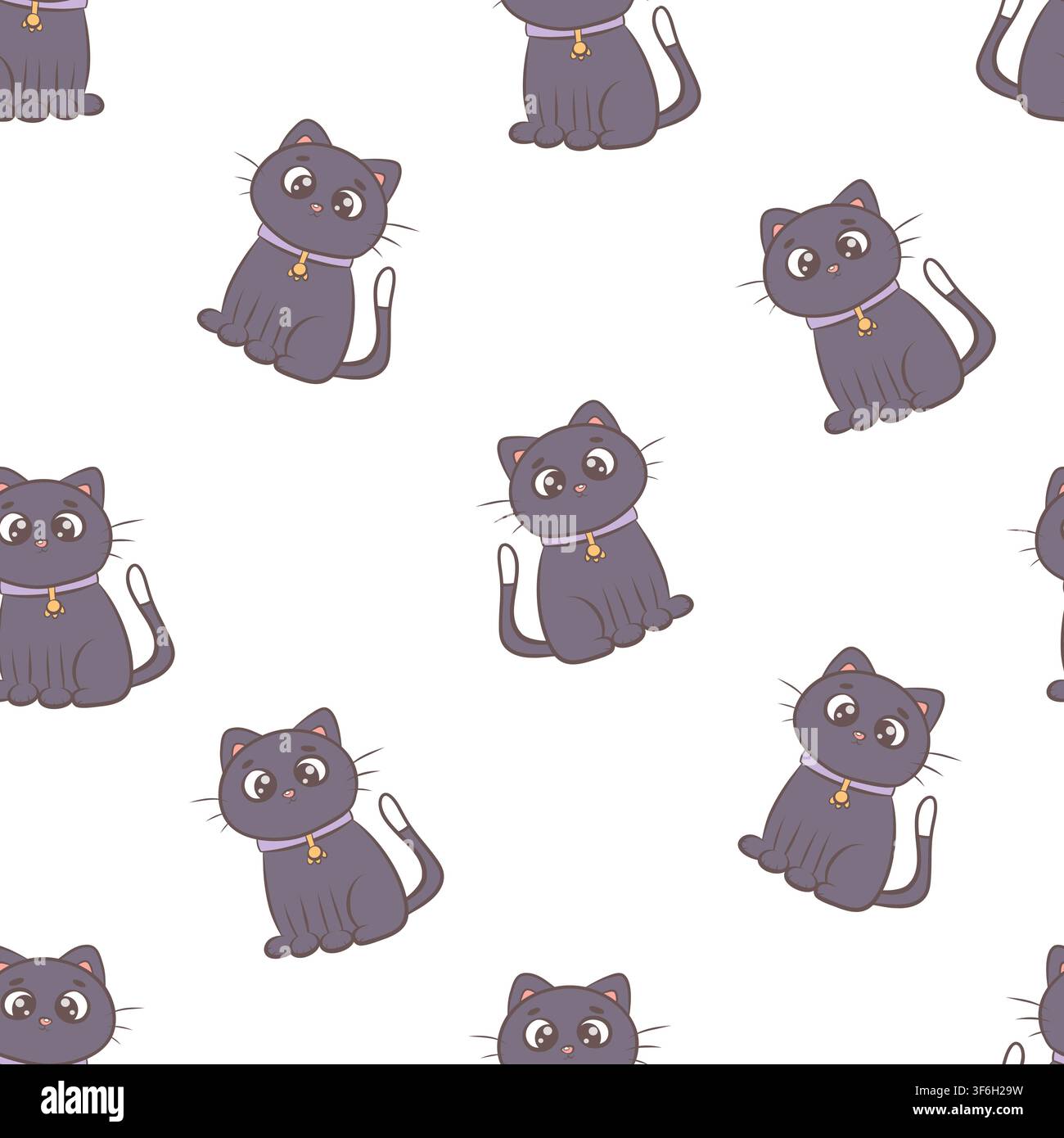 Vector seamless pattern with cute black cats Stock Vector